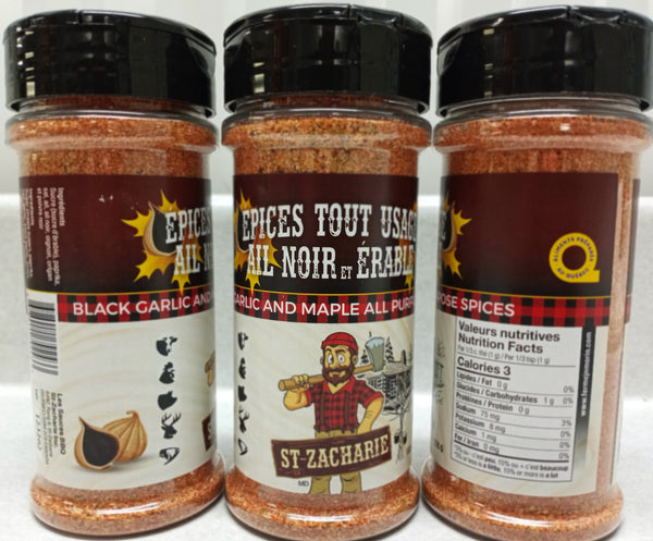 Épices tout usage ail noir et érable, produits du terroir, Ferme JN Morin, Les Sauces BBQ St-Zacharie