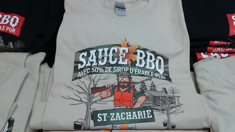 T-Shirt GRIS ou NOIR ou BEIGE  "Sauce BBQ St-Zacharie"