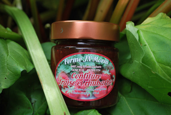 Confiture fraise et rhubarbe, produit du terroir, Ferme JN Morin