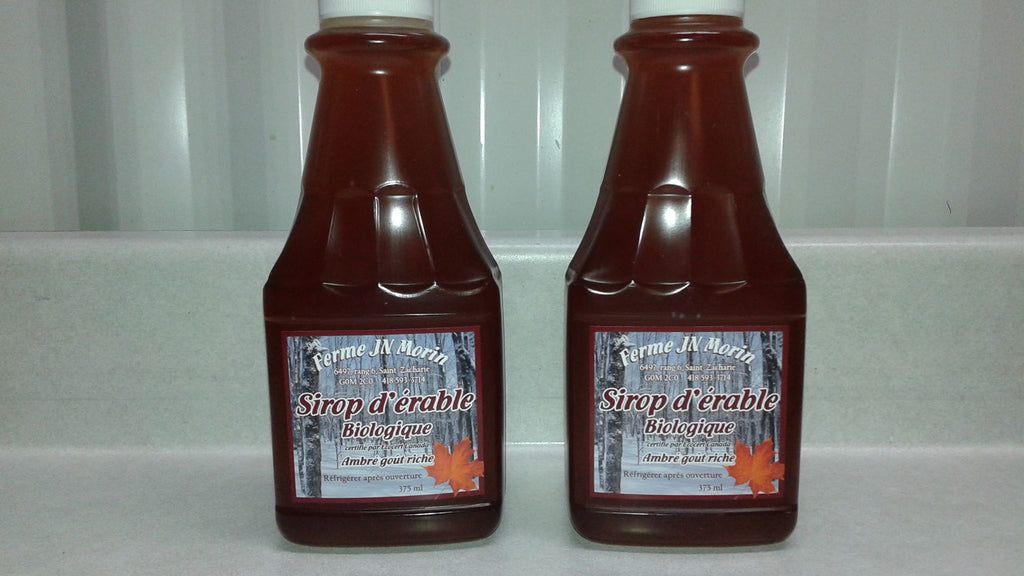 Sirop d'érable pur Bio, produit du terroir, Ferme JN Morin